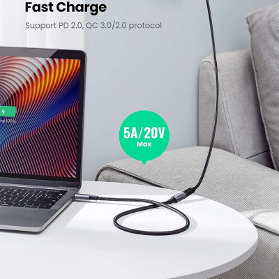 Ugreen UG80810US372TK 0.5M 3.1 gen2 4k 60hz 100w 10Gbps Cáp nối dài usb type c - HÀNG CHÍNH HÃNG