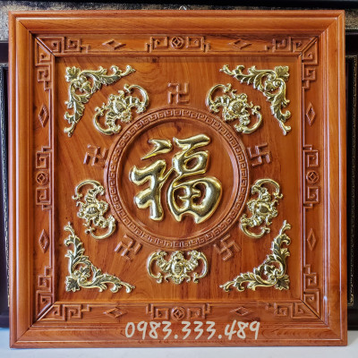 Tranh gỗ hương chữ ngũ phúc lâm môn – Phúc dơi (chữ phúc 5 con dơi treo phong thủy)