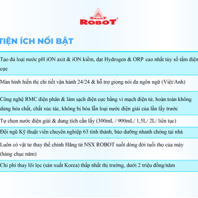 Máy Lọc Nước Điện Giải Thông Minh Ion Kiềm ROBOT IonPrince 59 - Bộ Điện Phân Với 5 Tấm Điện Cực Titanium - Hàng Chính Hãng
