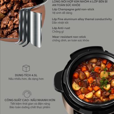 Nồi Áp Suất BlueStone PCB-5648 - 4,5 lít - 900W - Bảng điều khiển cơ - Bảo hành 2 năm - Hàng chính hãng