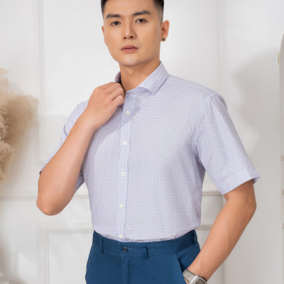 Áo sơ mi nam công sở họa tiết nhỏ cộc tay Custom Fit mã ALGS-C84