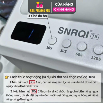 Máy Hơ T8 SNRQI Bản Mới 2025 LED TRẮNG 72W Làm Nail Nhanh Khô Sơn Gel, Bảo Hành 6 Tháng, Khoang Rộng Hơ 2 Tay Cùng Lúc, 4 Chế Độ Hơ Đệm Kê Tay 60 Bóng