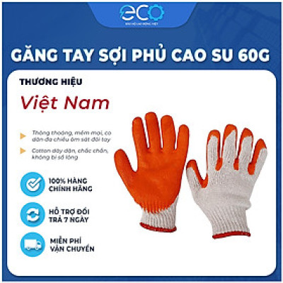 Găng tay sợi phủ cao su một mặt mỏng 60g màu đỏ  chống trơn trượt, bám tốt, bền bỉ, giá rẻ