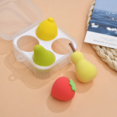 Bộ 4 bông phấn trang điểm hình quả trứng lớn , dụng cụ trang điểm hình quả dâu tây, chanh, lê đẹp và cute