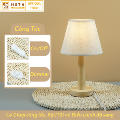 Đèn Ngủ Để Bàn Gỗ HUTA G2 Chao Nón Vintage Dễ Thương, Decor Trang Trí Phòng Ngủ, Đọc Sách Đầu Giường, Điều Chỉnh Độ Sáng, Bóng Led Sáng Vàng Tiết Kiệm Điện