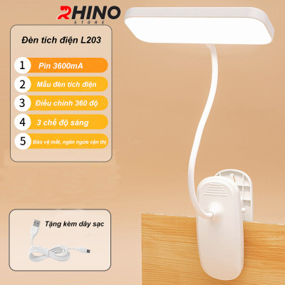 Đèn học LED gắn kẹp bảo vệ mắt chống cận cảm ứng Rhino L203, tích điện đa năng làm việc, để bàn học