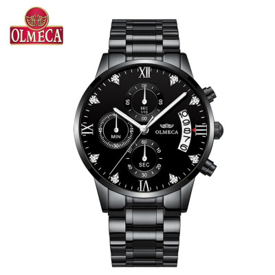 Đồng hồ thạch anh OLMECA 0878M Nam  Dây đeo bằng thép không gỉ, đa chức năng 3ATM Màn hình phát sáng Chronograph