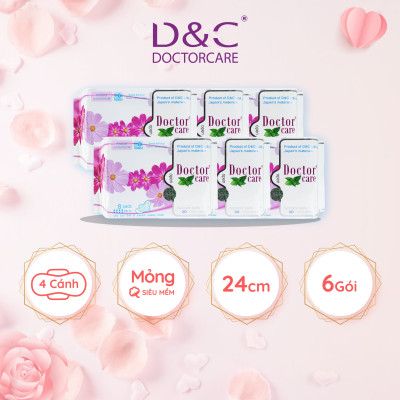 Combo 6 Băng vệ sinh thảo dược Doctor Care, BVS ban ngày 24cm siêu khô thoáng cả ngày dài