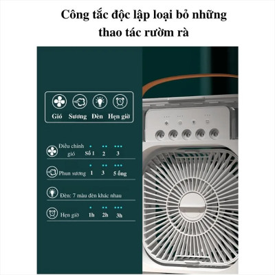 Quạt điều hoà hơi nước mini cool fan, quạt hơi nước làm mát phun sương để bàn 3 chế độ gió, dung tích bình lớn tích hợp đèn led, quạt phun sương mini để bàn - Hàng chính hãng