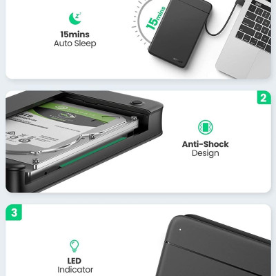 Ugreen UG10904CM352TK tích hợp cáp Type C hỗ trợ 10TB Hộp đựng ổ cứng 2.5 inch - HÀNG CHÍNH HÃNG