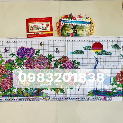 Tranh thêu chữ thập Hoa mẫu đơn 0714, kích thước 163 x 61 cm
