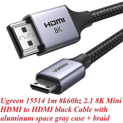 Ugreen UG15514HD163TK 1M 8K60Hz 2.1 Cáp chuyển Mini HDMI sang HDMI dây bọc dù - HÀNG CHÍNH HÃNG