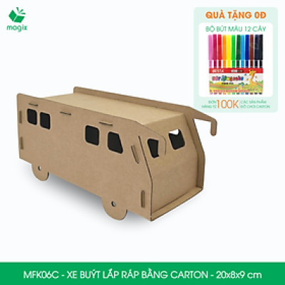 MFK06C - Xe bus carton - 20x8x9 cm - Đồ chơi lắp ráp mô hình từ bìa carton cứng cao cấp