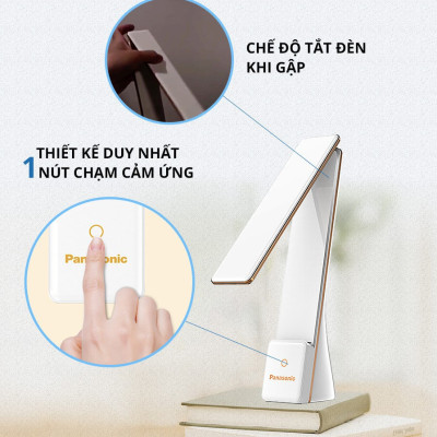 Đèn Bàn Sạc PANASONIC 5W HHGLT0339W88L – HHGLT0339B88L Siêu Nhỏ gọn, Nút cảm ứng thay đổi độ sáng, thay đổi 3 màu ánh sáng, Gập để bật tắt, không ánh sáng xanh bảo vệ mắt