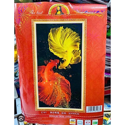 Tranh thêu kín song ngư E181, kích thước 50 x 90 cm