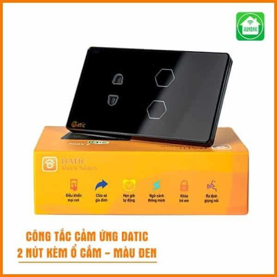 Ổ Cắm Tích Hợp 2 Nút Công Tắc Wifi Hunonic Datic Bật Tắt Từ Xa Trên Điện Thoại & Ra Lệnh Giọng Nói