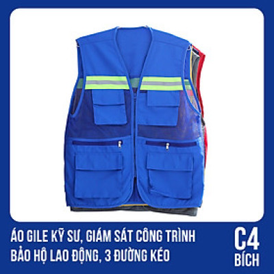 Áo Gile Kỹ Sư, Giám Sát Công Trình, Bảo Hộ Lao Động, 3 Đường Kéo - Mã C4 (BÍCH)