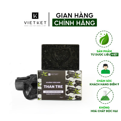 Cục Xà Bông Thảo Dược Than Tre VIETKET 100g - Làm Sạch, Giảm Mụn Lưng, Sáng Da, Duy Trì Độ Ẩm, Hương Thơm Thảo Dược