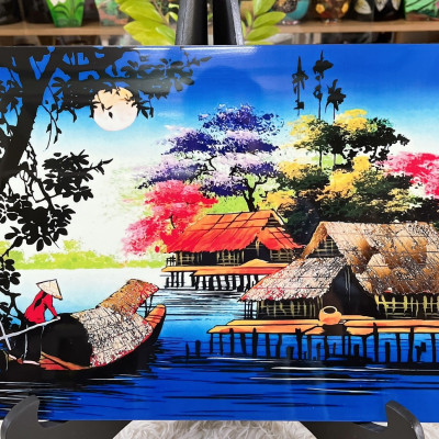 Tranh sơn mài - ĐỒNG QUÊ VIỆT NAM -Hàng xuất khẩu size 30x40 cm