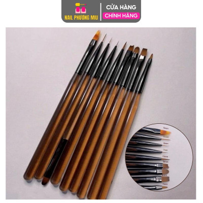 Bộ Set Cọ 9 Cây Làm 10 Đầu Làm Nail, Màu Nâu, Cọ Bản, Cọ Fen, Cọ vẽ Omber, Cọ Nét, Cọ Đắp Gel Cho Thợ Làm Nail Tiện Lợi