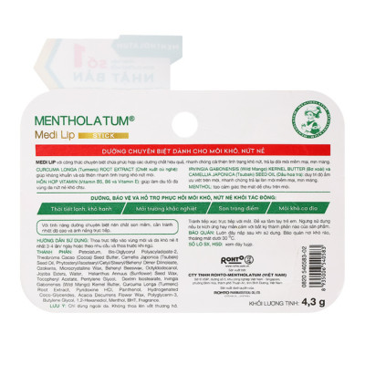 Son dưỡng môi chuyên biệt dành cho môi khô, nứt nẻ Mentholatum Medi Lip Stick 4.3g