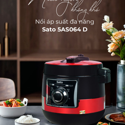 Nồi áp suất đa năng SATO 5AS064.D 5.0L - Nồi áp suất đa chức năng : nấu cơm, nấu cháo, hầm gân, ninh, súp, hấp, giữ ấm ... Dung tích : 5.0 lít phù hợp gia đình 4 - 6 người - Miễn phí vận chuyển toàn quốc - Hàng chính hãng