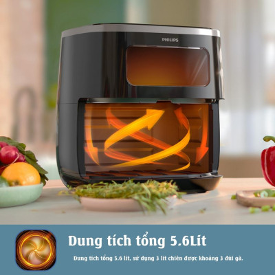 Nồi chiên không dầu Philips HD9257/80, 5.6Lit-1700w, Điều Khiển Cảm Ứng, Hàng Chính Hãng