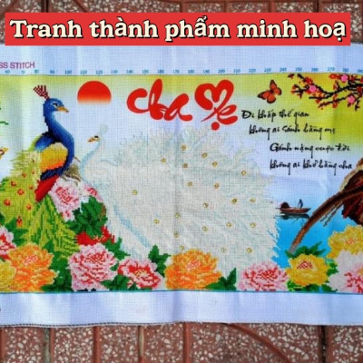 Tranh thêu chữ thập Cha mẹ LV3061, tranh thêu 3D, kích thước 88*43 cm