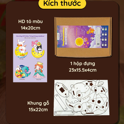 Lồng Đèn Gỗ Trung Thu Mẫu Mới 2024 Lalamoon - Bộ Kit DIY Tự Vẽ và Làm Đèn Trông Trăng - Lalala Baby