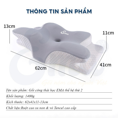 Gối công thái học EMA thế hệ thứ 2 - Chống đau cổ vai ngáy, chống ngủ ngáy, hỗ trợ ngủ nhanh