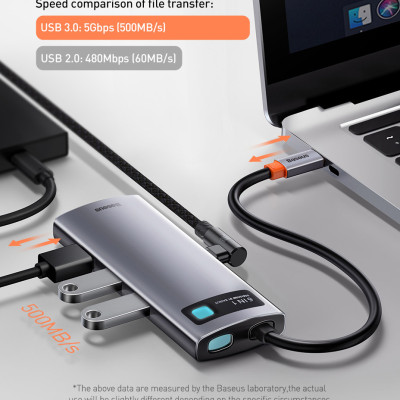 Hub chuyển đổi USB Type-C 6 in 1 sạc nhanh 100W ra 3 cổng USB 3.0, LAN RJ45, HDMI 4K hiệu Baseus Metal Gleam Series sạc nhanh chuẩn PD 3.0 cho Macbook / Laptop - hàng nhập khẩu