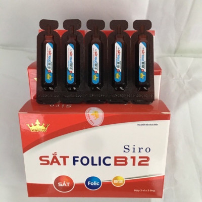 Siro Sắt Folic B12 Kingphar , hộp 15 ống x 5ml, hỗ trợ các trường hợp thiếu máu, thiếu sắt