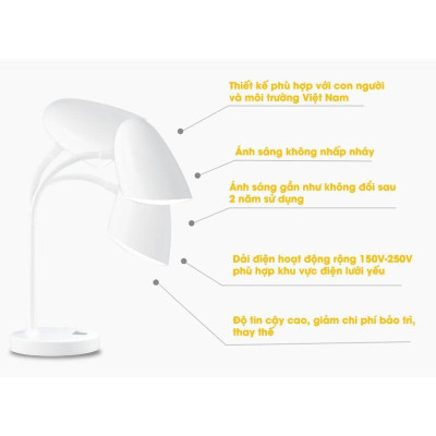 Đèn Học Để Bàn, Chip LED SUNLIKE Ánh Sáng Trung Thực và Bảo Vệ Mắt. Mã sản phẩm RL38.LED - 6W - Hàng chính hãng