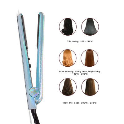 Máy Duỗi Tóc PYT Ceramic Styling Tool Laser Print (2 trong 1) - Màu Kim Cương Bạc - Nhiệt Hồng Ngoại Xa - Kết Hợp Kẹp Và Uốn Tóc