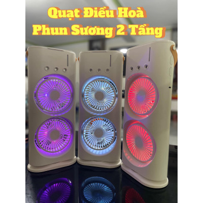 Quạt Phun Sương, Quạt Hơi Nước 2 Tầng , Quạt Tích Điện, Có Đèn Led, Quạt Để Bàn Mini Làm Mát Và Tạo Ẩm Không Khí - Hàng Nhập Khẩu