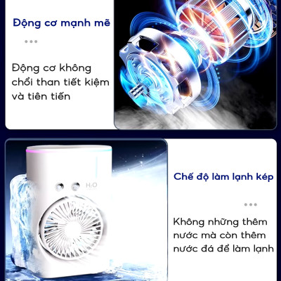 Quạt hơi nước tích điện Half Horse, xoay 180 pin 2500 mAh, thời gian sử dụng 6 tiếng, hàng chính hãng