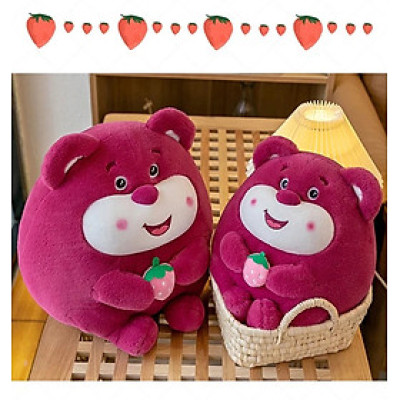 Thú nhồi bông lotso tròn ôm dâu đáng yêu - Size 20cm - Quà tặng gấu dâu tròn vo mềm mịn cute - Gối ôm cho bé.