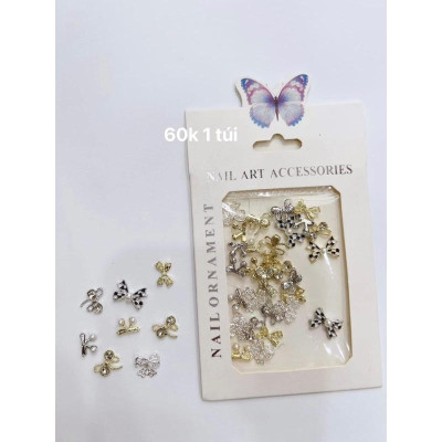 Set Charm Nơ Đen Trắng, Bướm Kim Loại Chống Han Gỉ, Trang Trí Móng Đẹp, Làm Nail Sang Trọng Nail Phương Miu Nữ Women