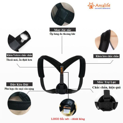 Đai Chống Gù Lưng Chính Hãng Amalife Tặng Kèm 2 Miếng Đệm Lót Điều Chỉnh Phần Lưng - Ama01 