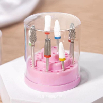 Hộp Đựng Đầu Mài 48 Lỗ Bằng Nhựa Màu Ngẫu Nhiên Size To Nhỏ, Hộp Cắm Đầu Mài Móng Làm Nail Chuyên Dụng, Nắp Bảo Quản Chắc Chắn, Chống Bụi Bẩn