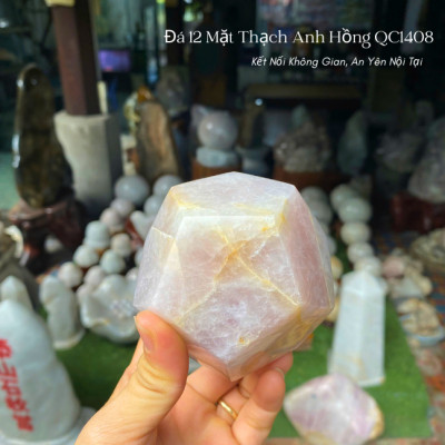 Đá 12 mặt thạch anh hồng NHASAN QC1408 công cụ hỗ trợ thiền định - nặng 640gr, đường kính 8.6cm