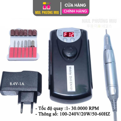 Máy Mài Móng Tích Điện STE-101 Màu Đen, Hồng Tặng Kèm 6 Đầu Mài Làm Nail Siêu Êm, Màn Hình LED, Nút Xoay Drill STE101 Pin Khỏe Đến 10h, Tốc Độ Cao