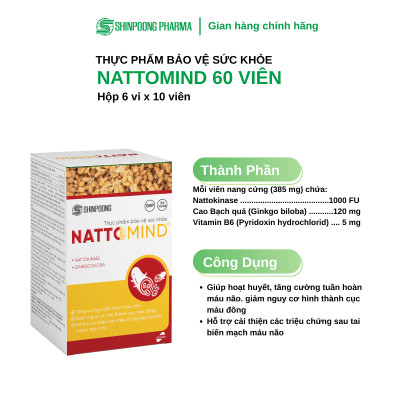 [Hộp 60 Viên] Viên uống NATTOMIND giảm nguy cơ hình thành cục máu đông, giảm đau đầu, chống đột quỵ - SHINPOONG PHARMA