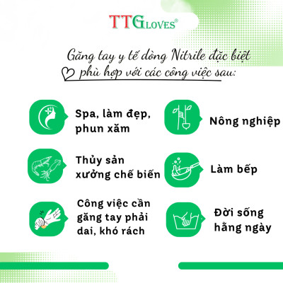 Găng Tay Y Tế Size L Không Bột Nitrile TTGLOVES Màu Trắng (100 Chiếc)