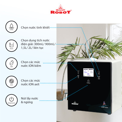 Máy Lọc Nước Điện Giải Thông Minh Ion Kiềm ROBOT IonPrince 59 - Bộ Điện Phân Với 5 Tấm Điện Cực Titanium - Hàng Chính Hãng