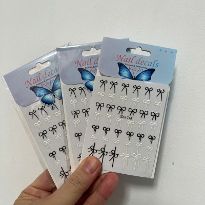 Sticker 5D Dán Móng Hình Nơ Đỏ RM Keo Tự Dính, Hình Dán Móng Nơ Lụa Nơ Đen Trắng Mix Nổi R7M Dạng Nổi Làm Nail Cao Cấp Nữ Women