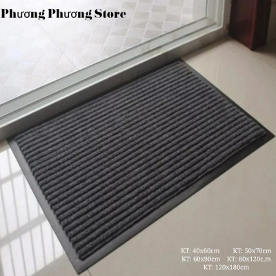 ( Hàng Cao Cấp ) Thảm chùi chân đế chống trượt dạng sọc Stripmate Màu Xám đen / Xám đỏ - Nhiều Size ( Tặng Chổi Phất Bụi )