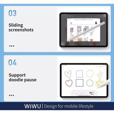 Bút cảm ứng chống tì tay Wiwu Pencil Pro IV Cho iPad Gen 10 2022 / Pro 11 “ , 12.9 inch / M1 /M2 , Air 4 / 5 , hiện thị pin - Hàng chính hãng