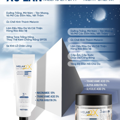 Kem dưỡng trắng da mờ thâm nám, tàn nhang ngày đêm Pretty Skin Melas 2X Cream 50ml