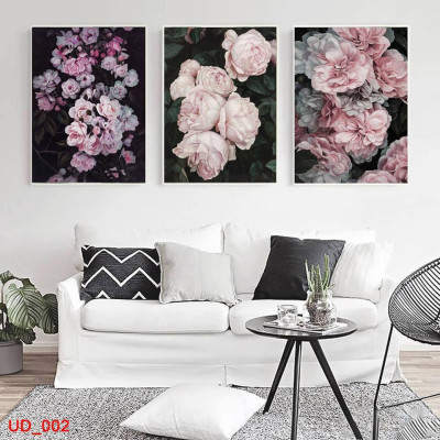 TRANH TREO TƯỜNG HOA HIỆN ĐẠI - TRANH TREO HOA HỒNG - DECOR TRANG TRÍ MÀU TÍM - BỘ 3 TRANH HOA TREO TƯỜNG